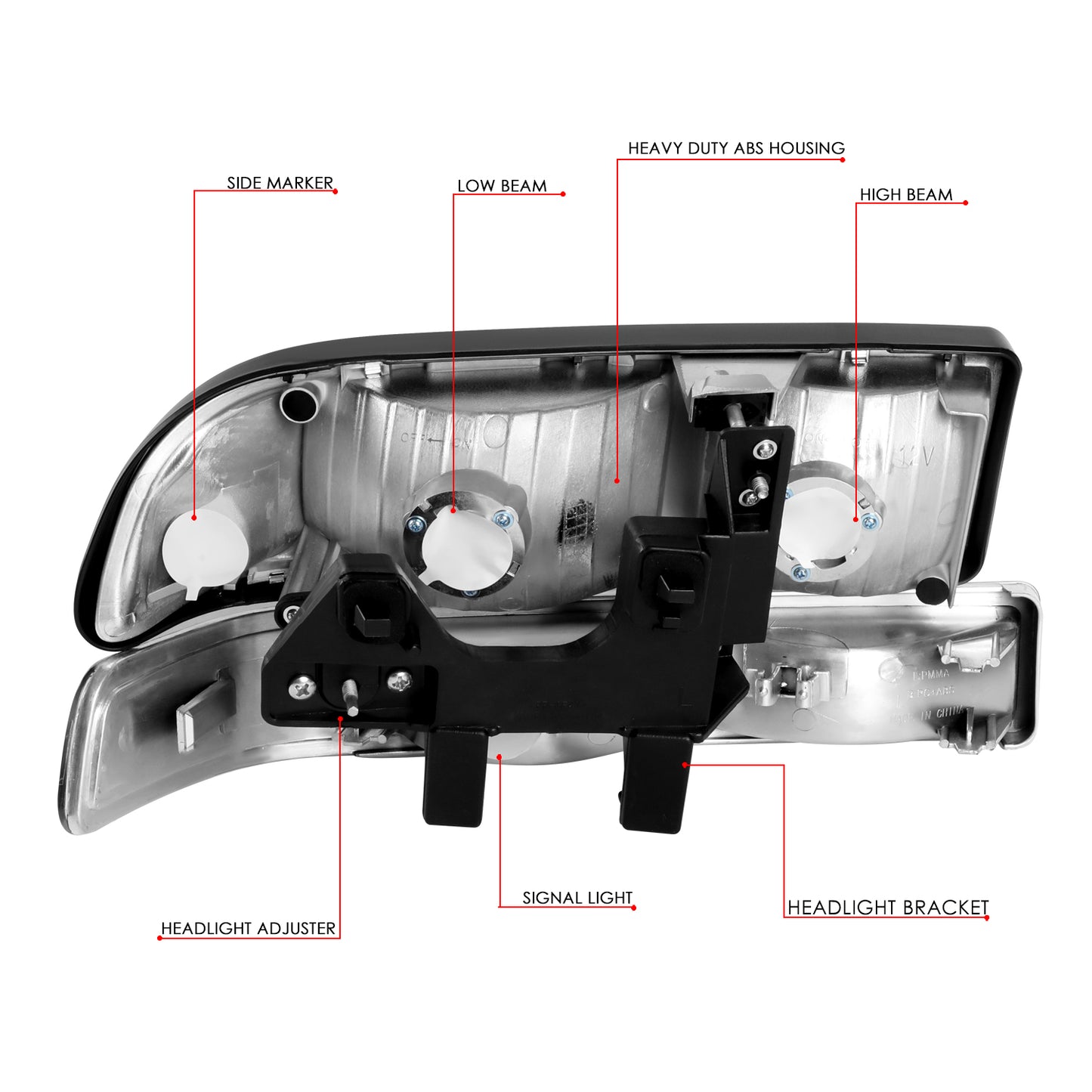 98-04 CHEVY S10 PICKUP BLAZER BLACK/CLEAR CORNER HEADLIGHT BUMPER HEAD LAMP