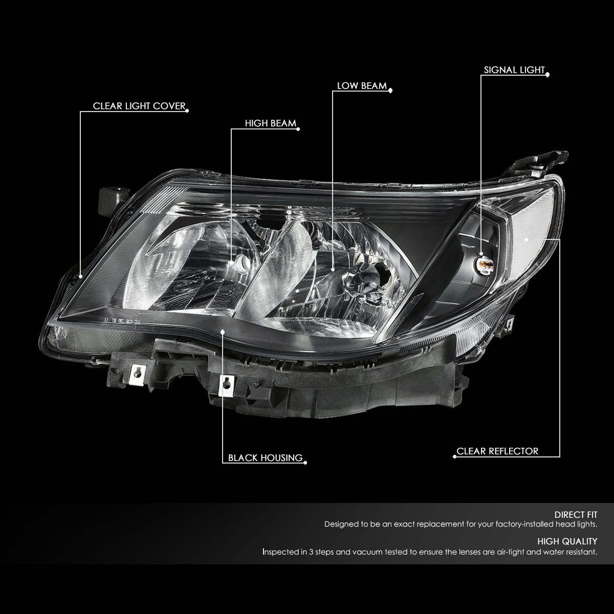 09-13 SUBARU FORESTER OE STYLE BLACK HOUSING CLEAR CORNER HEADLIGHT LAMPS