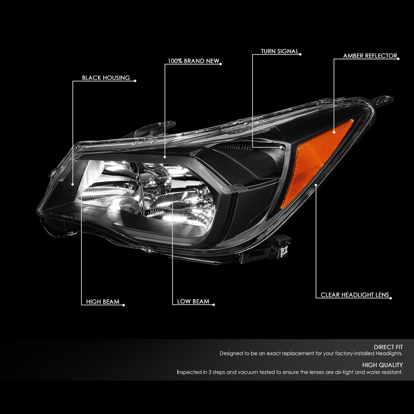 14-16 SUBARU FORESTER HALOGEN BLACK HOUSING AMBER CORNER HEADLIGHT LAMPS