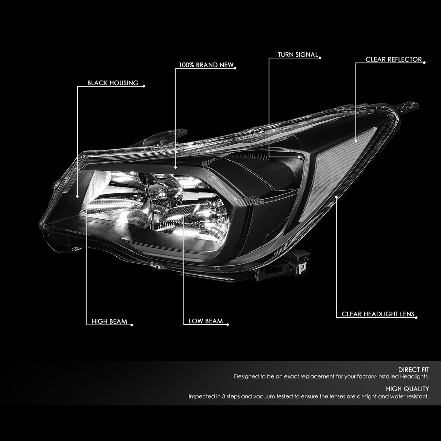 14-16 SUBARU FORESTER HALOGEN BLACK HOUSING CLEAR CORNER HEADLIGHT LAMPS