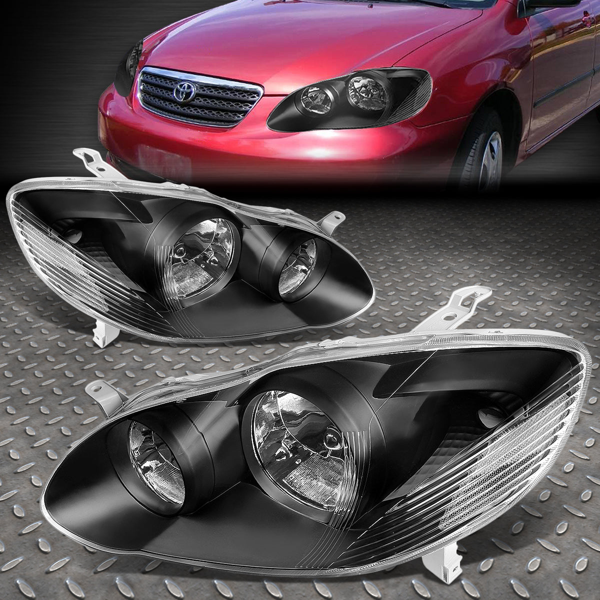 03-08 TOYOTA COROLLA BLACK HOUSING CLEAR CORNER HEADLIGHT REPLACEMENT LAMPS