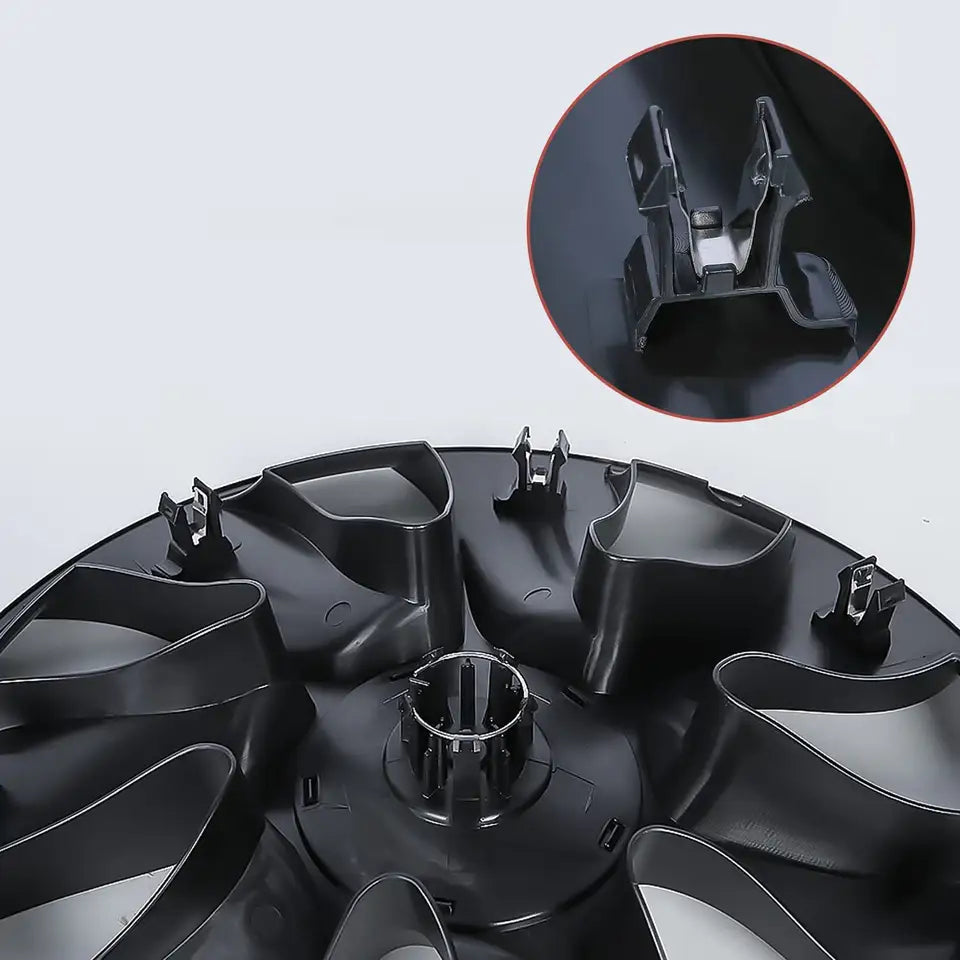 iCBL’s Tesla Model Y OEM Wheel Covers Front & Rear Gemini Turbine Blade Style Matte and Gloss Black 2017-2024 (4PCS)
