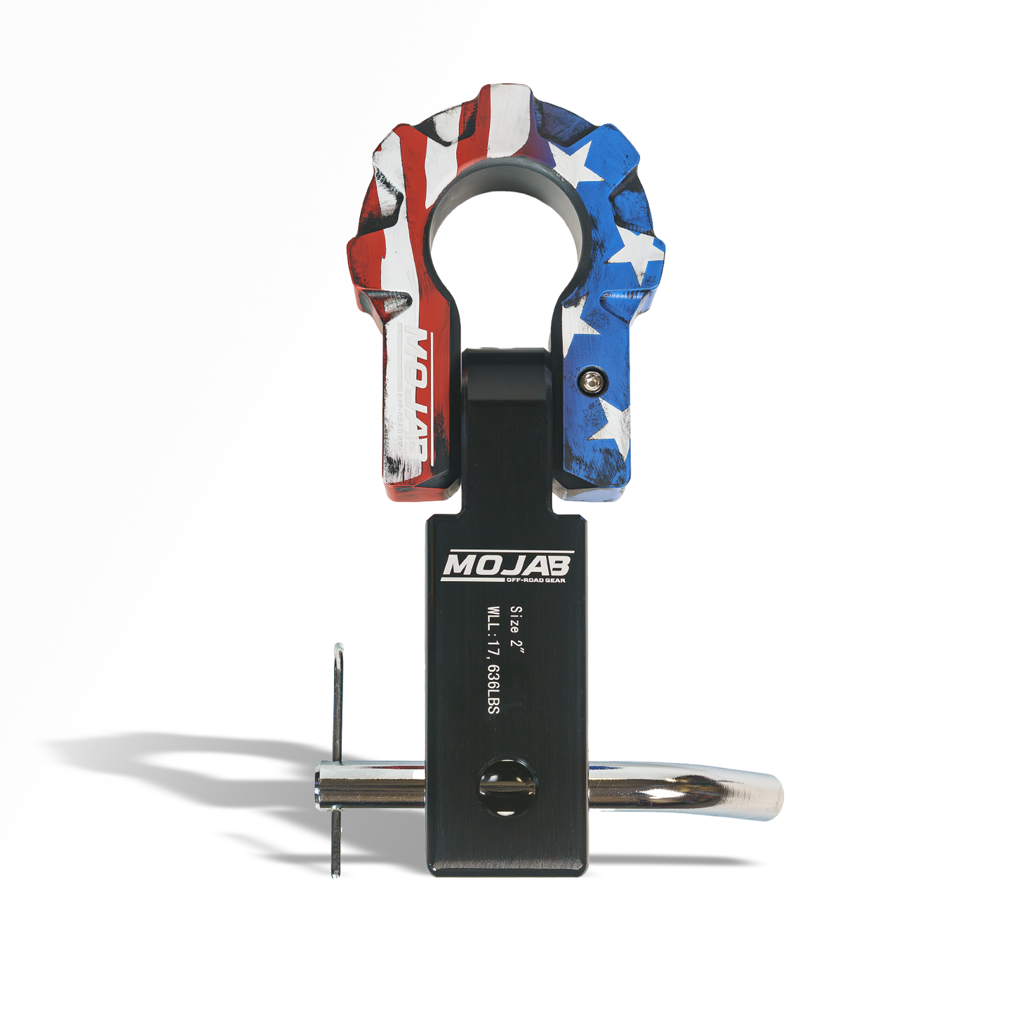 American Flag 2" Aluminum Hitch Receiver with Aluminum 9T D-Shackle – (Lifetime Warranty)