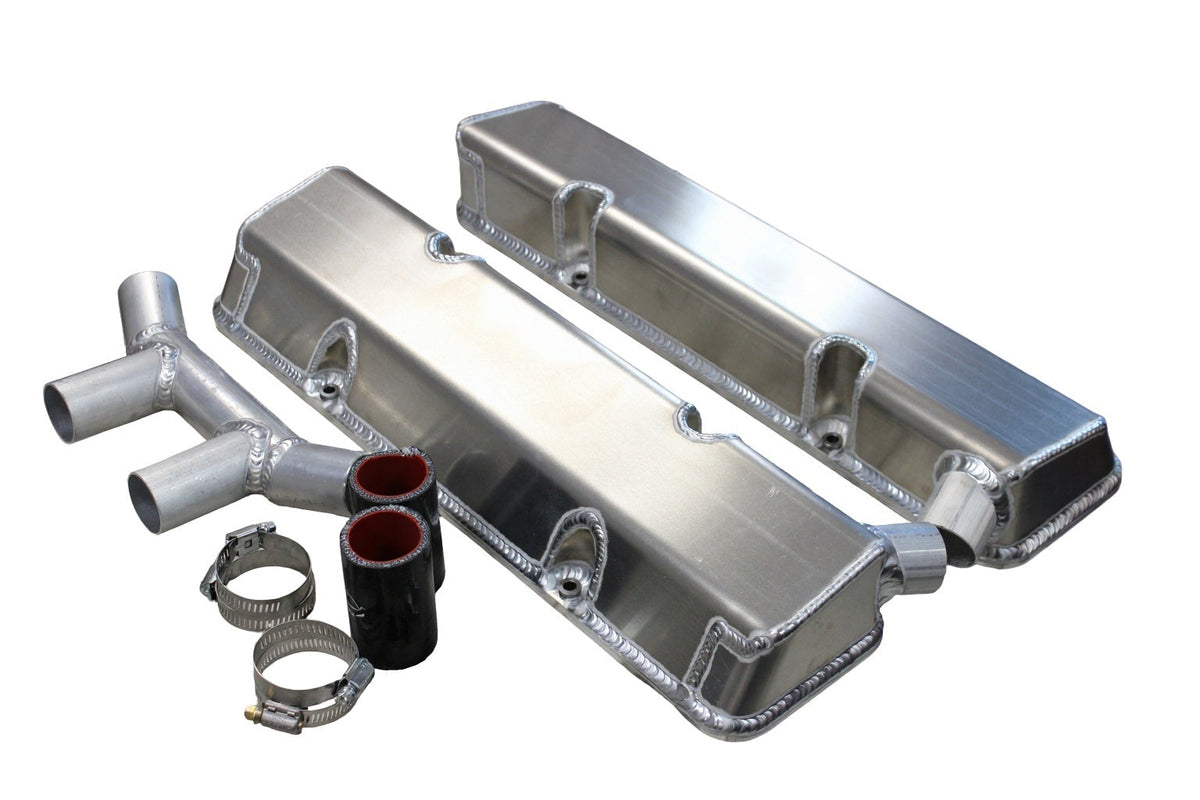 SBC Fab Valve Cover Set Dual Crossover Breather