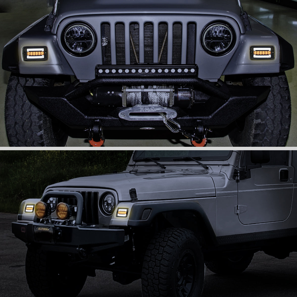1997-2006 Jeep Wrangler Front Bumper LED Turn Signal Lights (Chrome Housing / Smoked Lens)