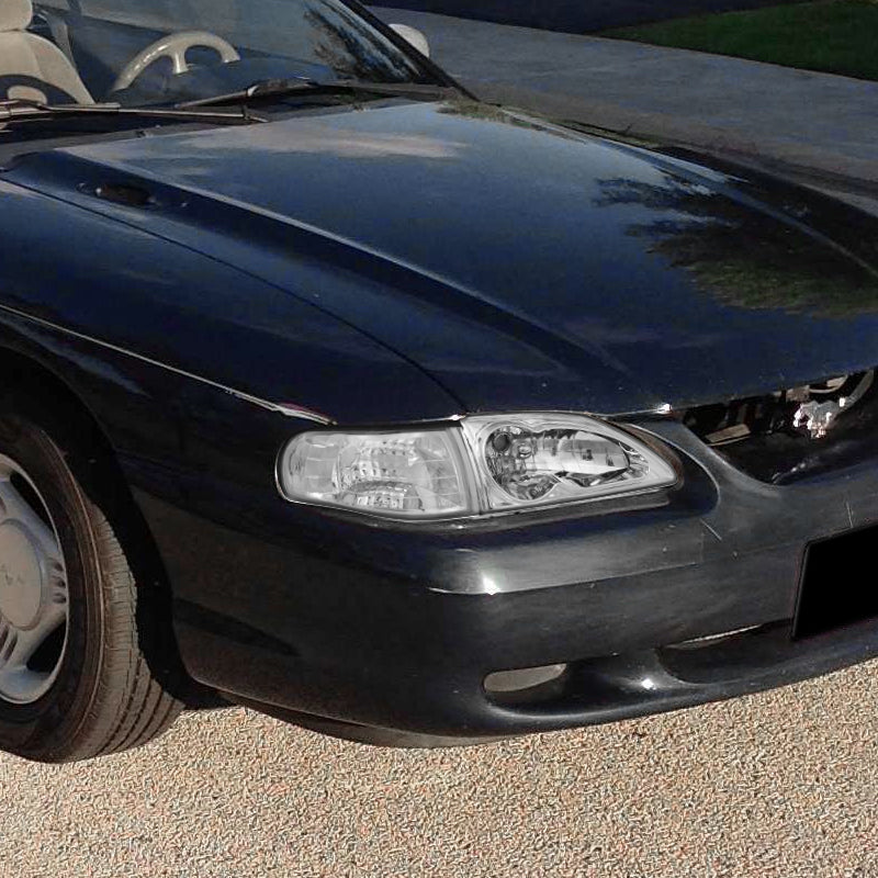 1994-1998 Ford Mustang Factory Style Headlights (Chrome Housing/Clear Lens)