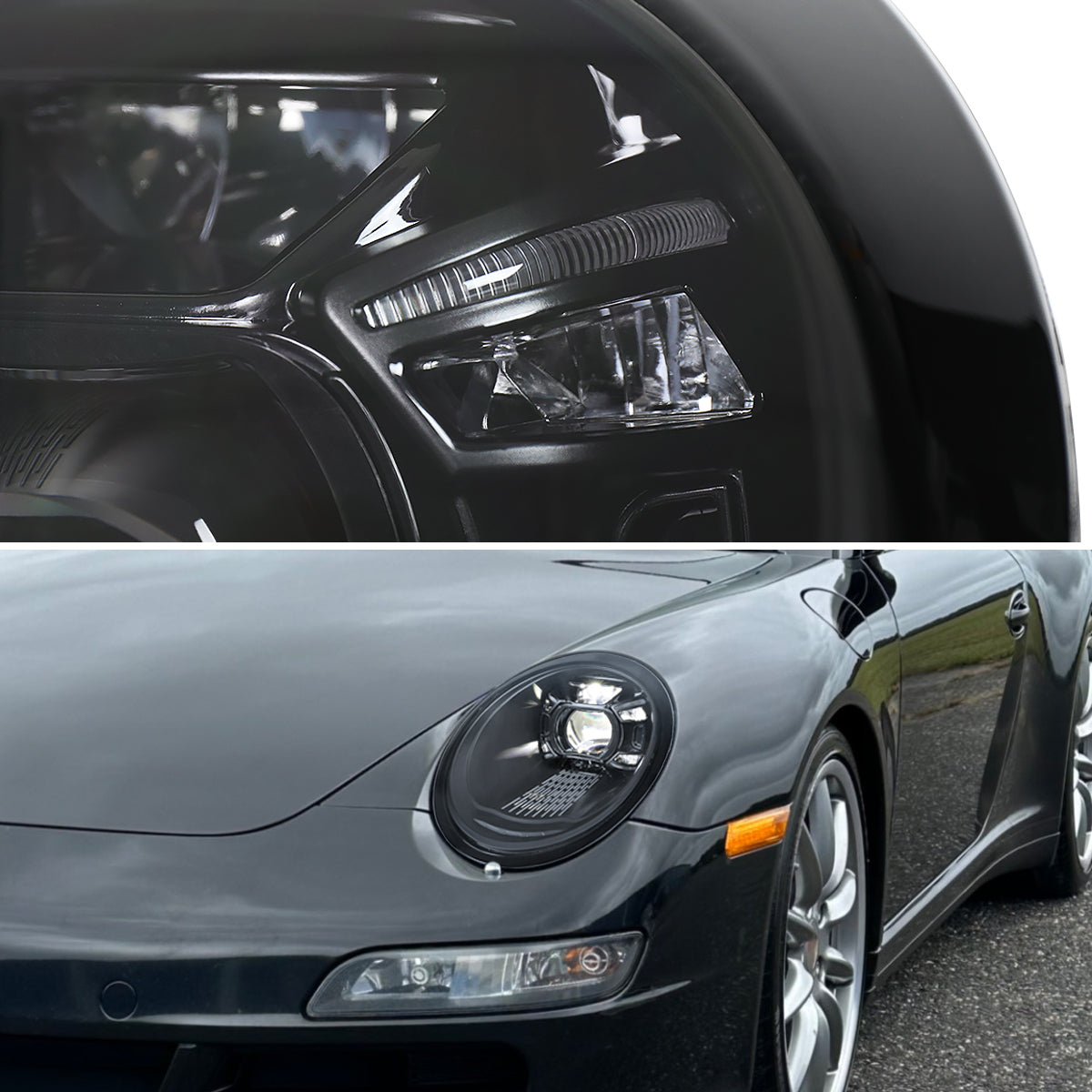 2005-2008 Porsche 911 997.1 LED Projector w/ DRL Headlights (Matte Black Housing / Glossy Black Accents / Clear Lens)
