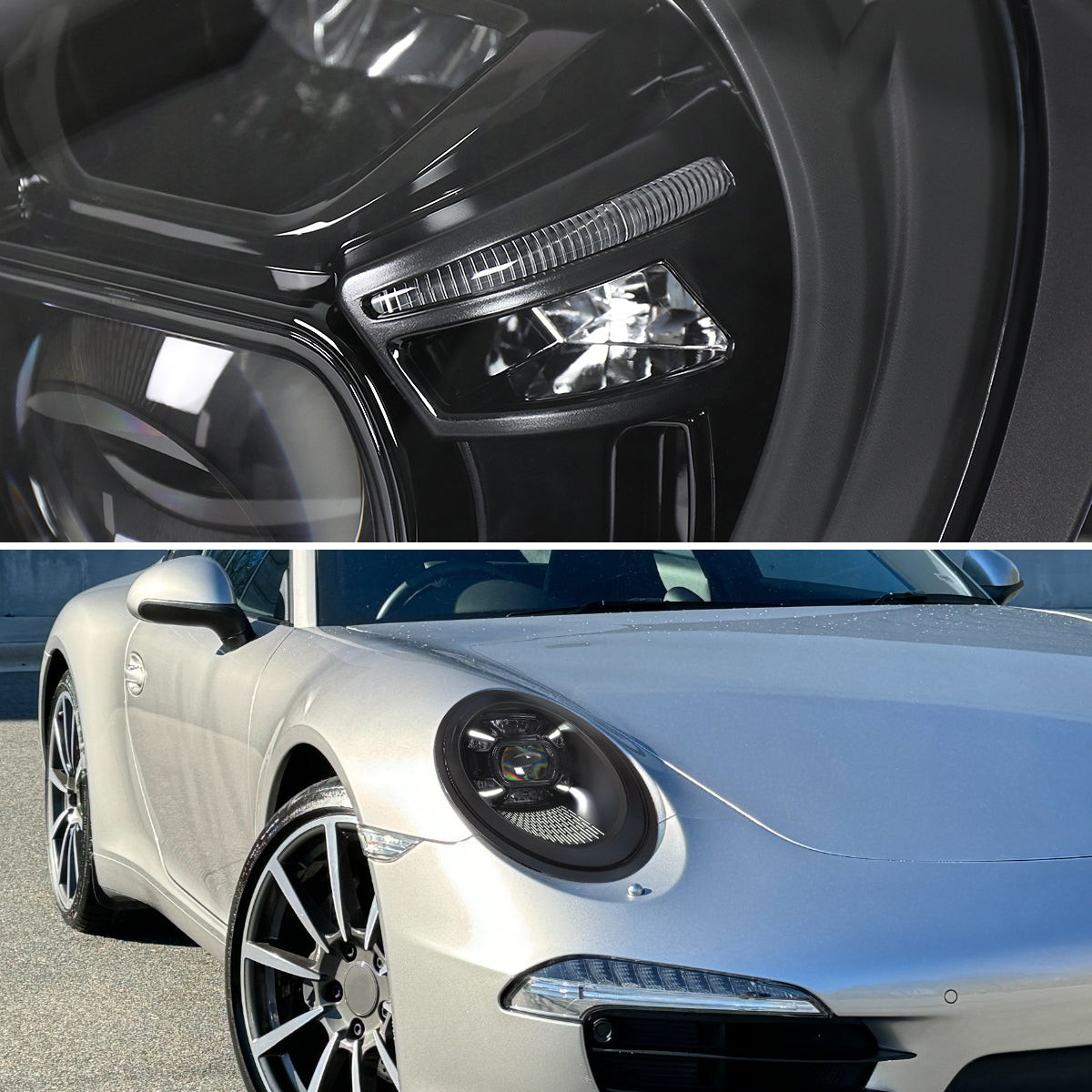 2012-2018 Porsche 911 991 LED Projector w/ DRL Headlights (Matte Black housing / Glossy Black Accents / Clear Lens)