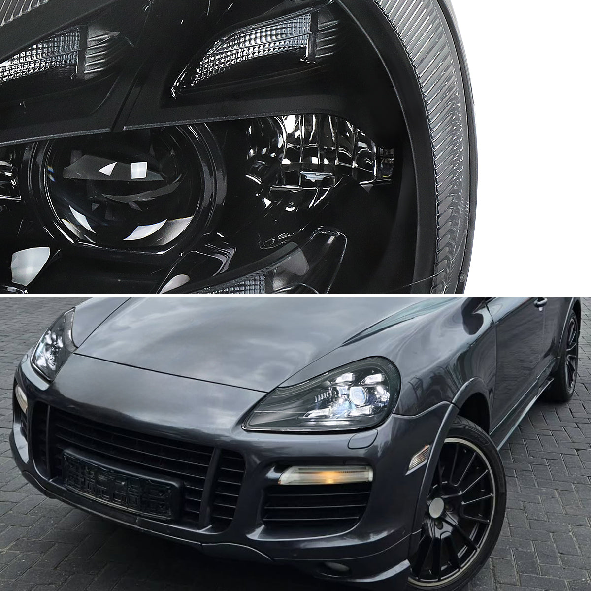 2008-2010 Porsche Cayenne 957 LED Projector w/ DRL Headlights (Matte Black Housing / Glossy Black Accents / Clear Lens)