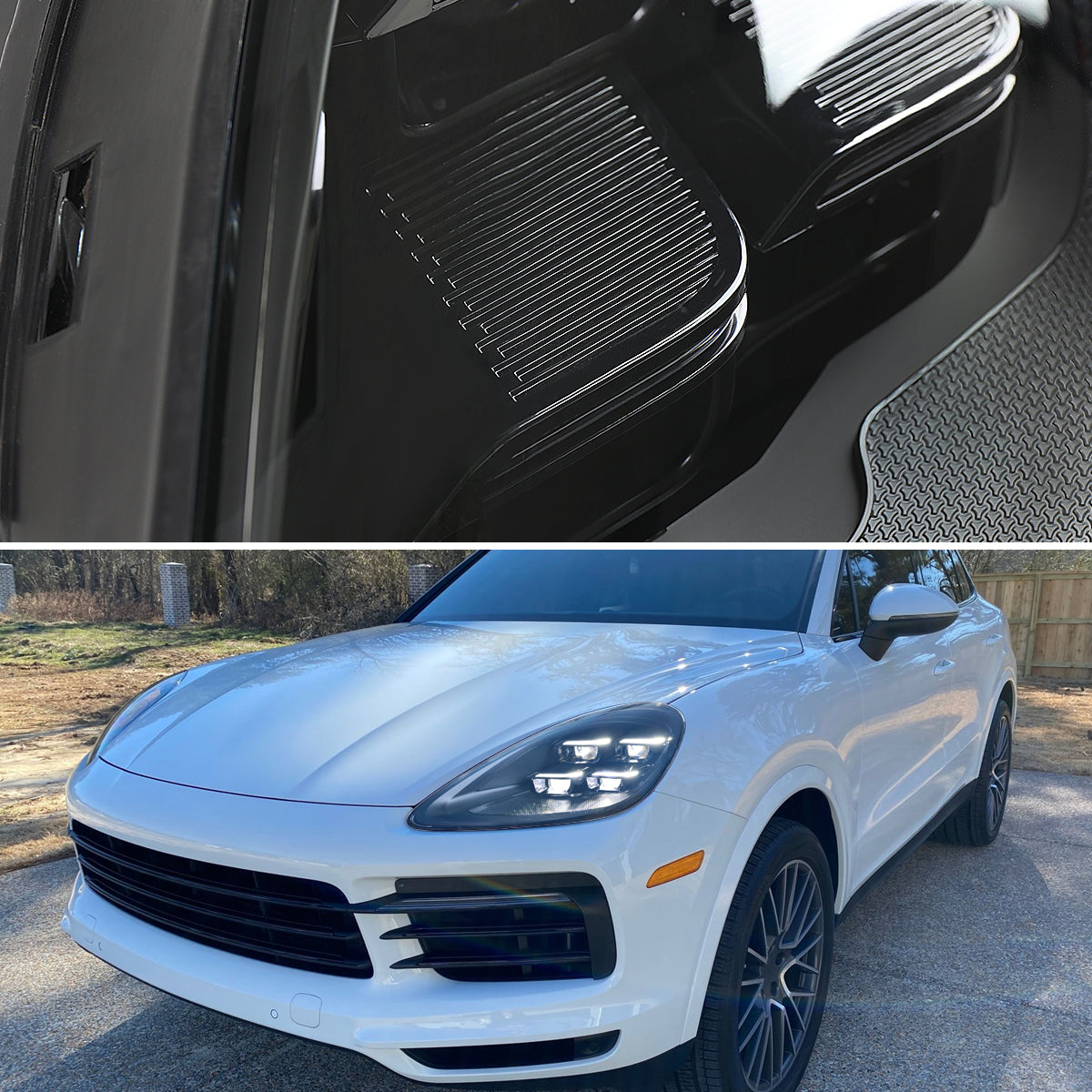 2018-2023 Porsche Cayenne Matrix Style LED Projector Headlights w/ DRL and for Dynamic Function (Matte Black Housing / Glossy Black Accents / Clear Lens)