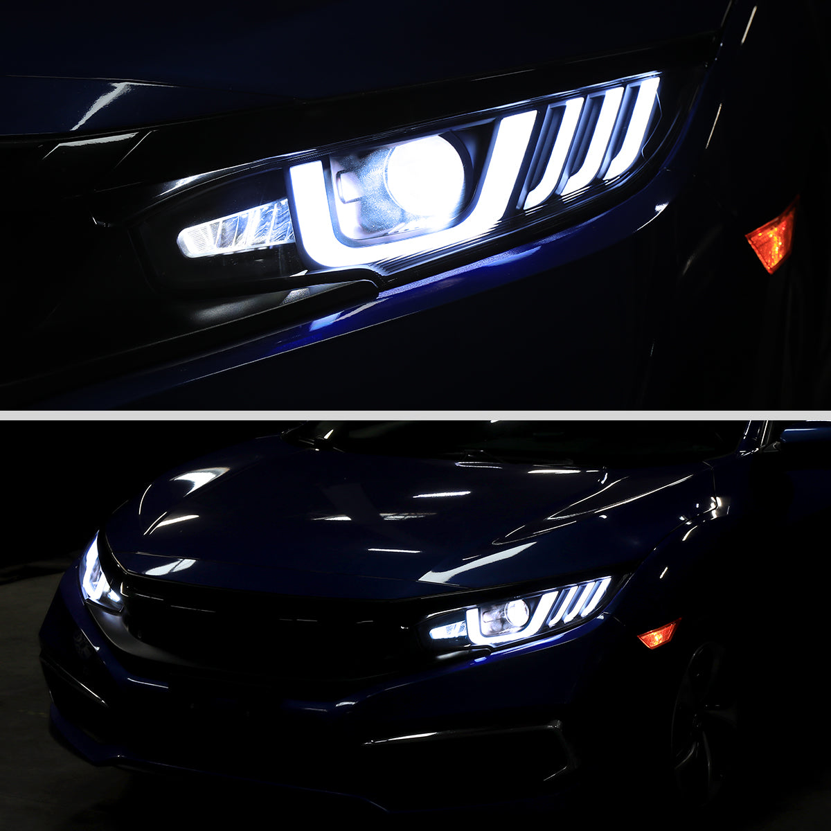 2016-2021 Honda Civic LED Headlights w/ LED Switchback Sequential Turn Signal (Matte Black Housing/Clear Lens)