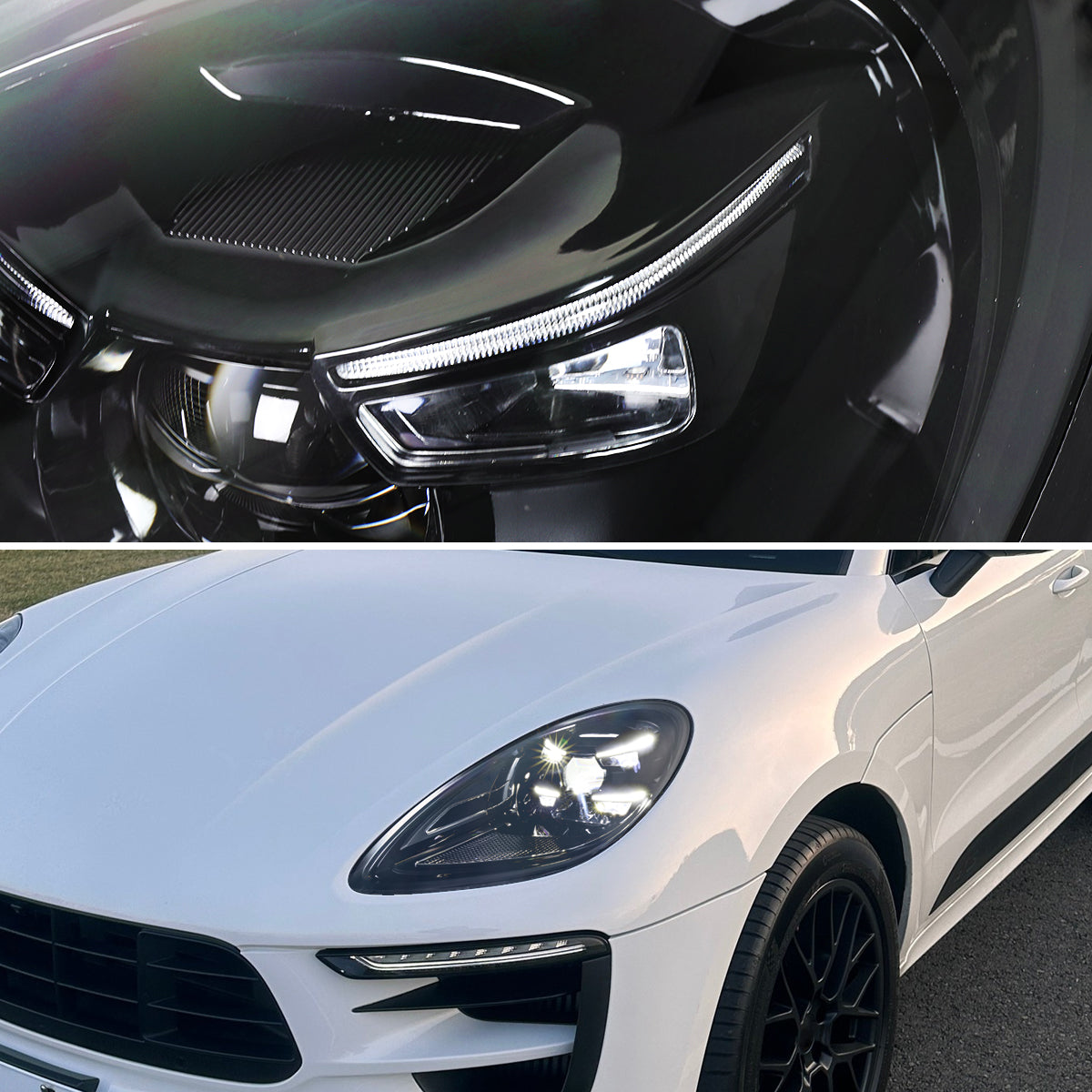 2015-2018 Porsche Macan 95B.1 Matrix Style LED Projector Headlights w/ DRL for non-Dynamic Function (Matte Black Housing / Glossy Black Accents / Clear Lens)