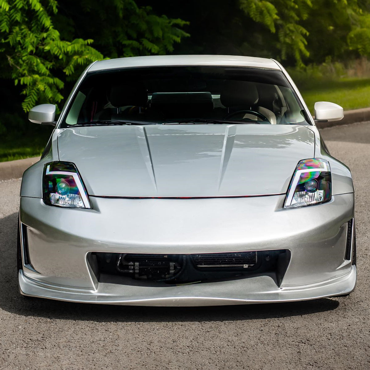 2003-2005 Nissan 350Z Switchback Sequential Turn Signal Animated LED Bar Projector Headlights (Matte Black Housing/Clear Lens)