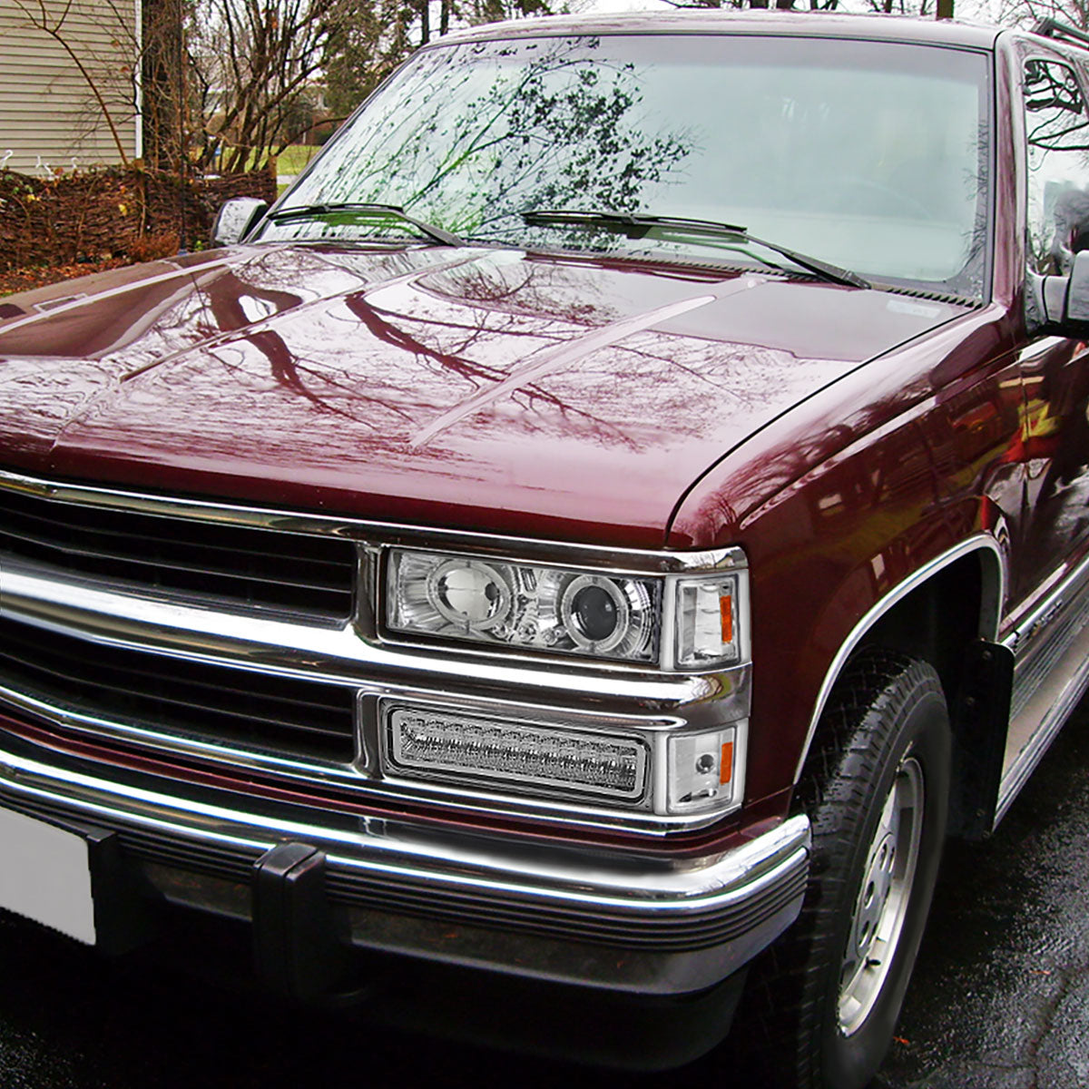 1988-1999 Chevrolet C/K C10/Blazer/Tahoe/Yukon/Sierra/Silverado Dual Halo Projector Headlights (Chrome Housing/Clear Lens)