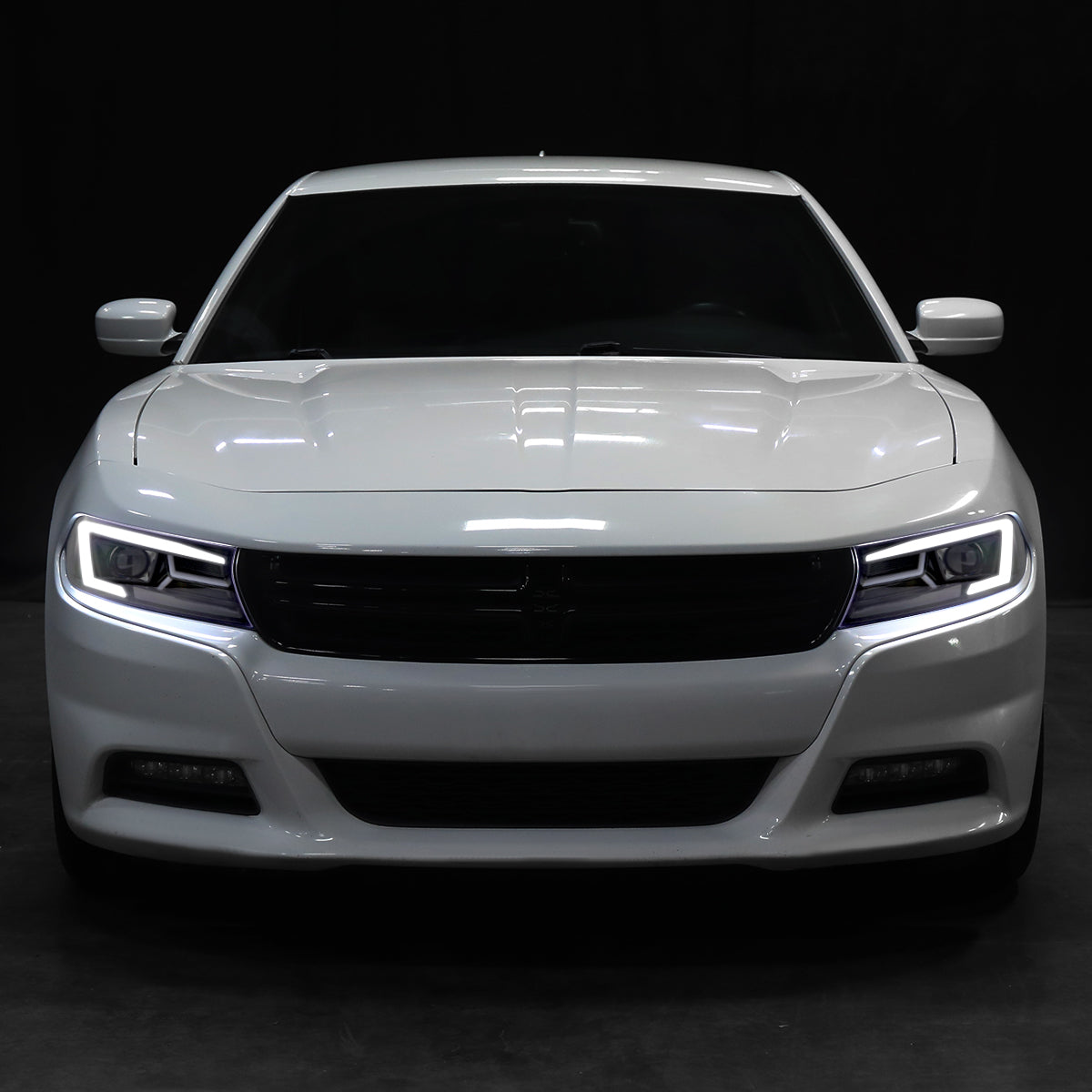 2015-2023 Dodge Charger LED Strip Projector Headlights w/ LED Sequential Turn Signal (Jet Black Housing/Clear Lens)