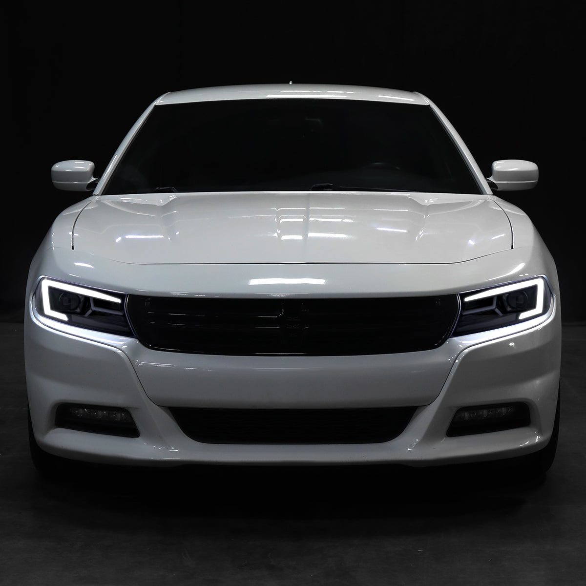 2015-2023 Dodge Charger LED Strip Projector Headlights w/ LED Sequential Turn Signal (Chrome Housing/Smoked Lens)