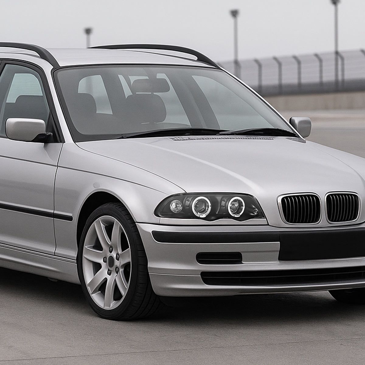 1999-2001 BMW E46 3 Series Sedan Dual Halo Projector Headlights (Matte Black Housing/Clear Lens)