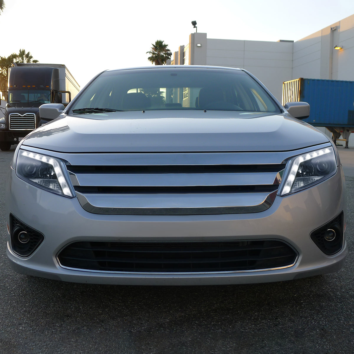 2010-2012 Ford Fusion Projector Headlights w/ LED Light Strip (Matte Black Housing/Clear Lens)