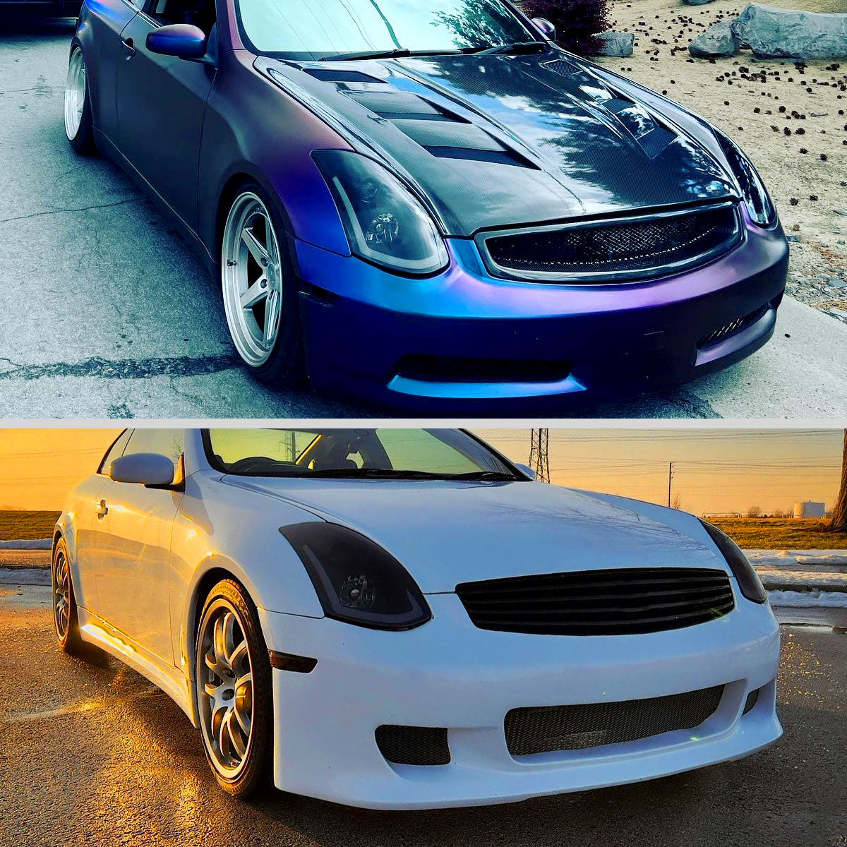2003-2007 Infiniti G35 Coupe LED Bar Projector Headlights w/ Sequential Turn Signals (Black Housing / Smoked Lens)