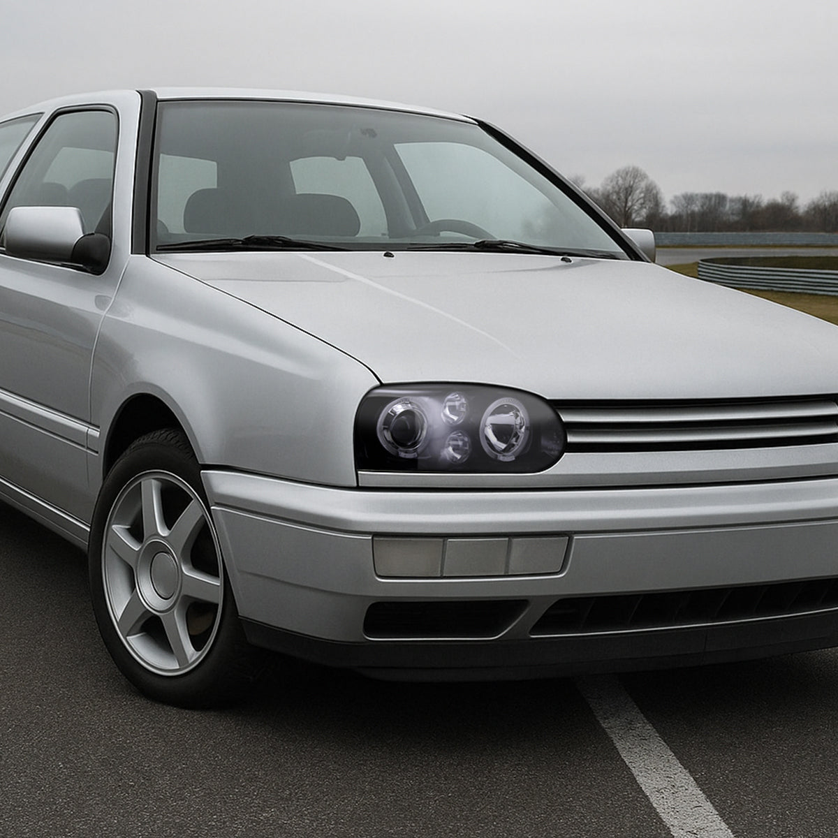 1993-1998 Volkswagen Golf Mk3/Cabrio Dual Halo Projector Headlights (Glossy Black Housing/Smoked Lens)