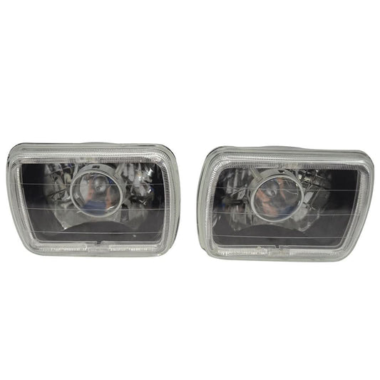 Universal 7x6 Square Projector White Halo Front Headlight Lamp H4 Bulb