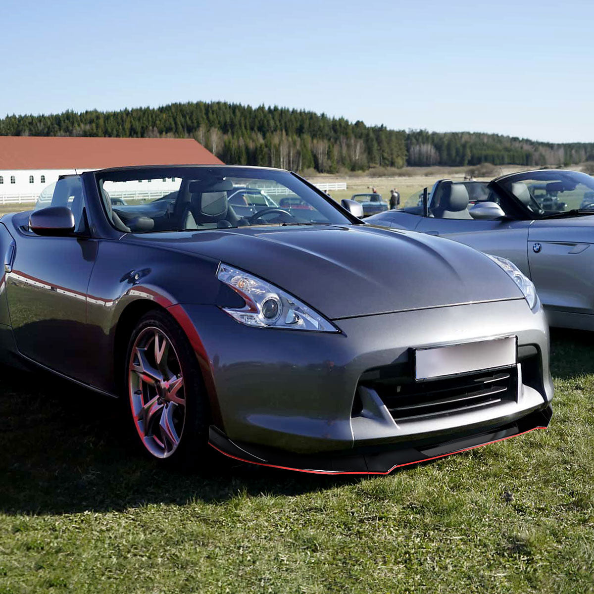 2009-2012 Nissan 370Z Glossy Black/Red Trim 3PC Front Bumper Lip Splitter Kit