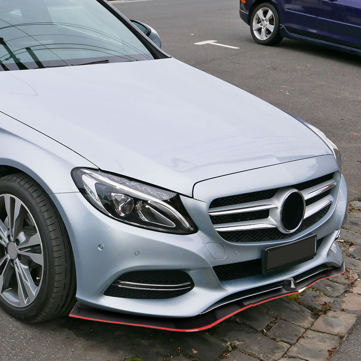 2012-2014 Mercedes Benz W204 C ClassGlossy Black/Red Trim 3PC Front Bumper Lip Splitter Kit
