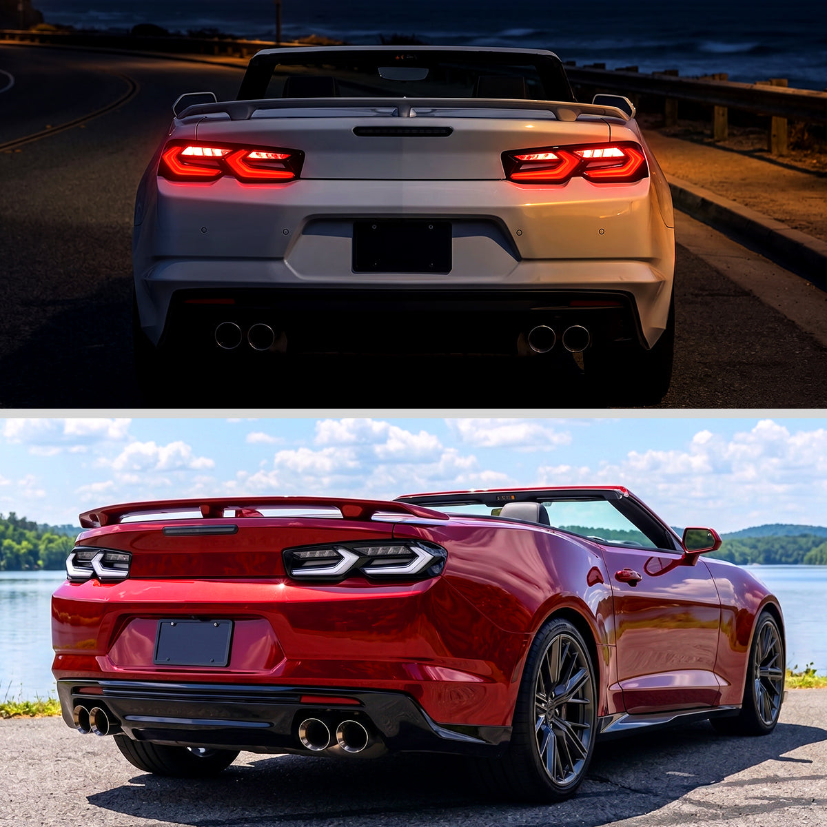 2019-2024 Chevrolet Camaro Sequential LED Turn Signal C8-Style Tail Lights (Black Housing / Clear Lens)