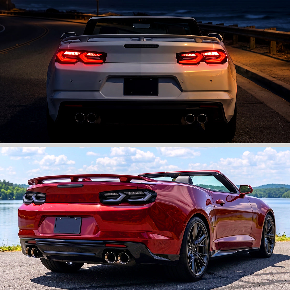 2019-2024 Chevrolet Camaro Sequential LED Turn Signal C8-Style Tail Lights (Black Housing / Smoked Lens)