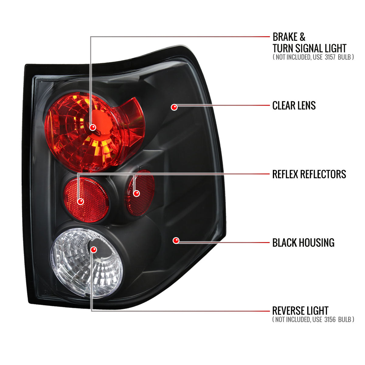 2003-2006 Ford Expedition Tail Lights (Matte Black Housing/Clear Lens)