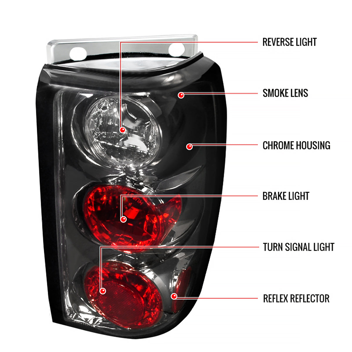 1995-1997 Ford Explorer Tail Lights (Chrome Housing/Smoked Lens)