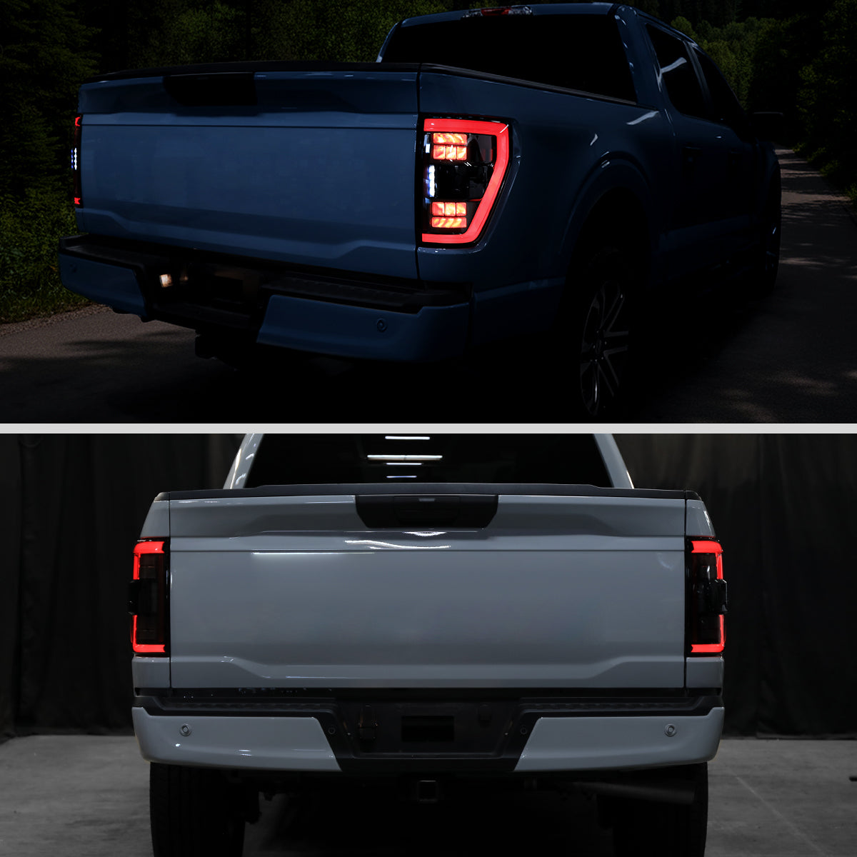 2021–2023 Ford F-150 LED Tail Lights w/ Switchback Sequential Turn Signals (Black Housing / Clear Lens)