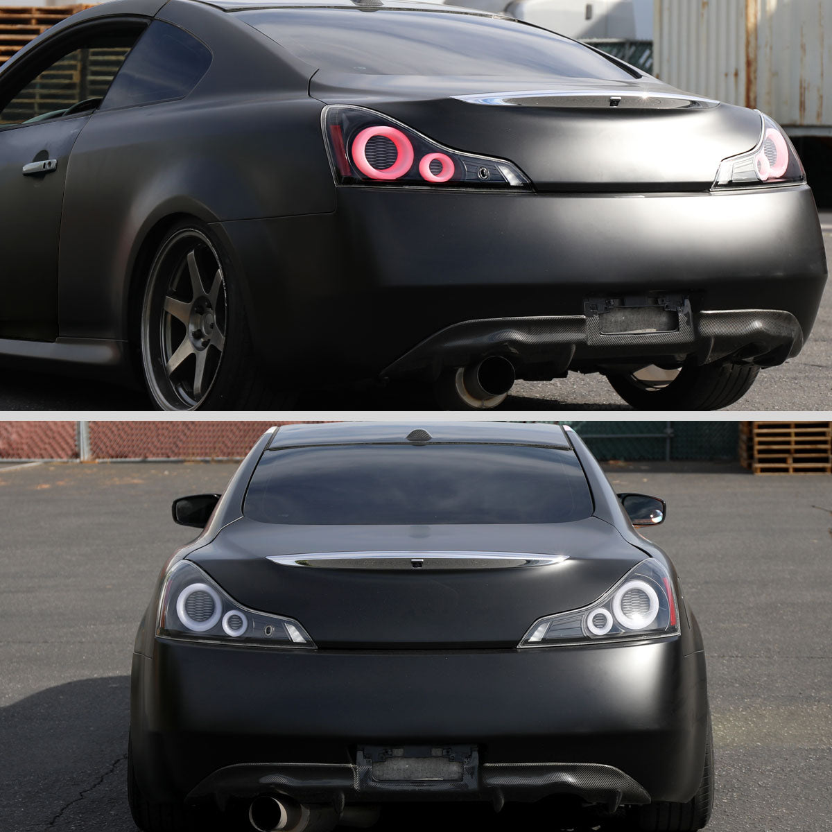 2008-2013 Infiniti G37/2014-2015 Q60 Coupe/Convertible LED Tail Lights w/ Switchback Sequential Turn Signals (Matte Black Housing / Clear Lens)