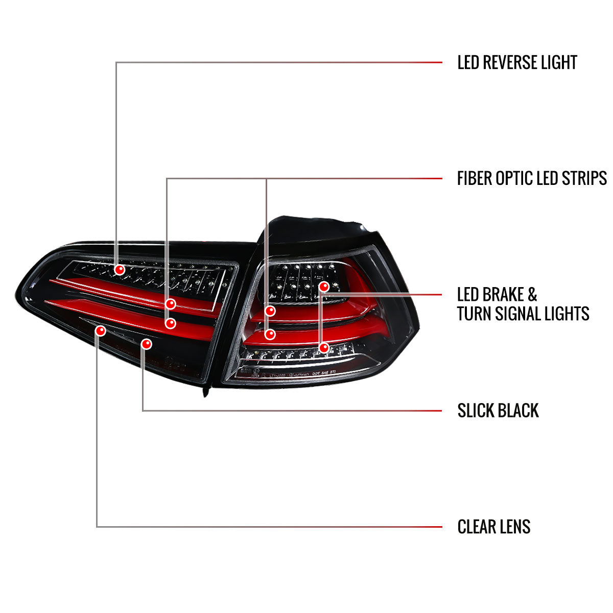 2015-2017 Volkswagen GTI/Golf LED Tail Lights (Jet Black Housing/Clear Lens)