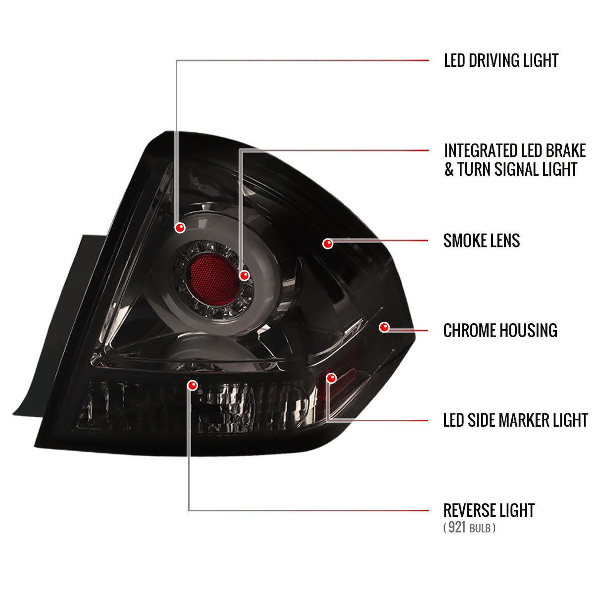2006-2013 Chevrolet Impala/ 2014-2016 Impala Limited LED Tail Lights (Chrome Housing/Smoked Lens)