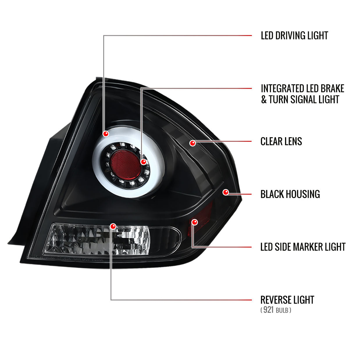 2006-2013 Chevrolet Impala/ 2014-2016 Impala Limited LED Tail Lights (Matte Black Housing/Clear Lens)