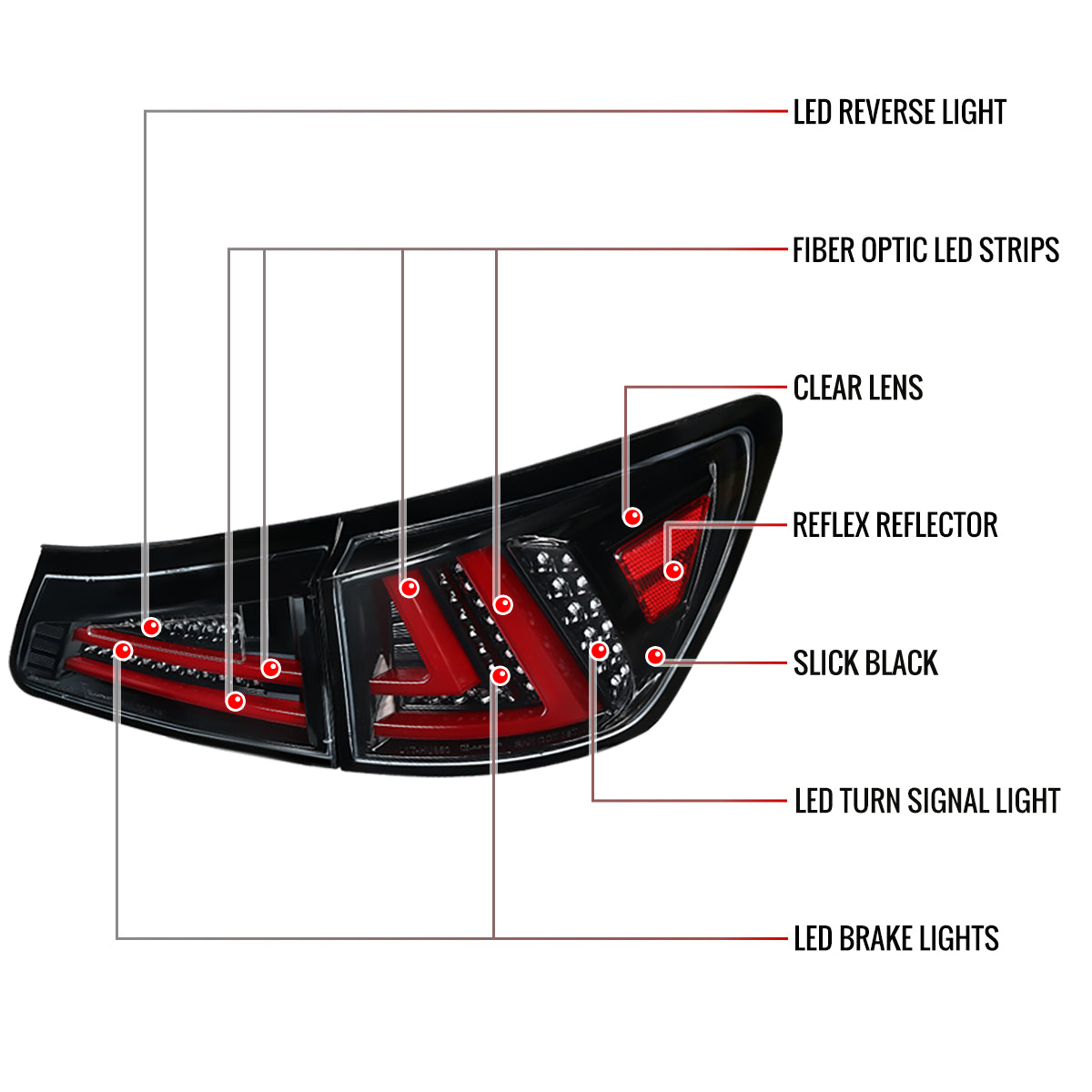 2006-2008 Lexus IS250/IS350 LED Tail Lights & Trunk Lights (Jet Black Housing/Clear Lens)