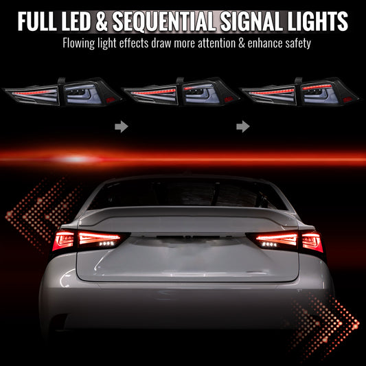 2014-2017 Lexus IS250 / IS350 Full LED Tail Lights with Sequential Turn Signal (Black Housing / Clear Lens)