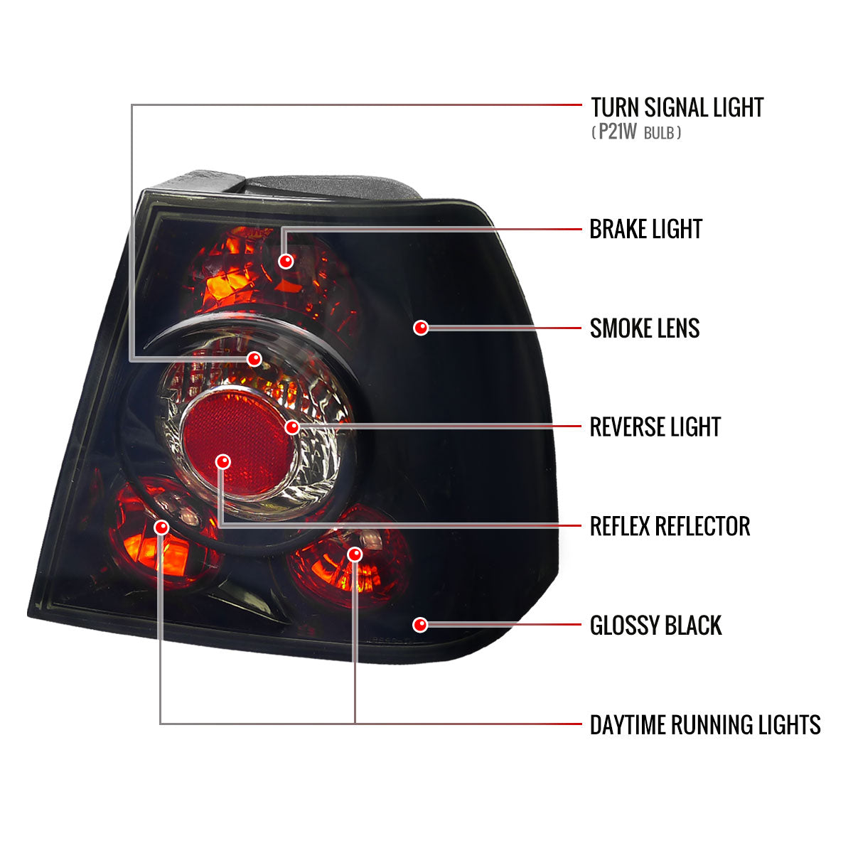 1999-2005 Volkswagen Jetta/Bora Mk4 Sedan Tail Lights (Glossy Black Housing/Smoked Lens)