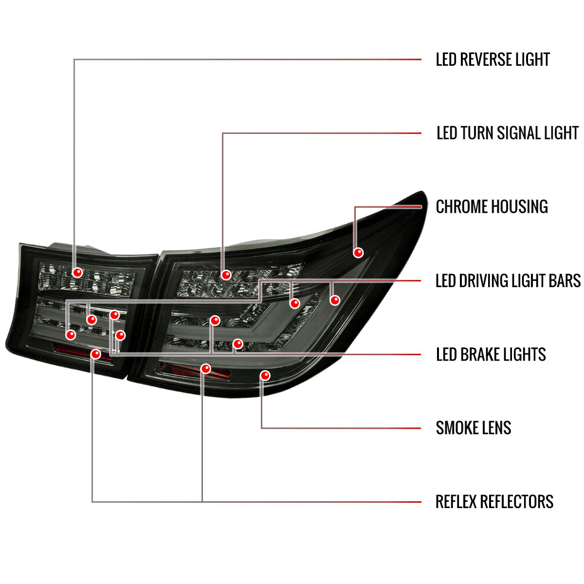 2007-2009 Lexus LS460 LED Tail Lights + Trunk Lights (Chrome Housing/Smoked Lens)