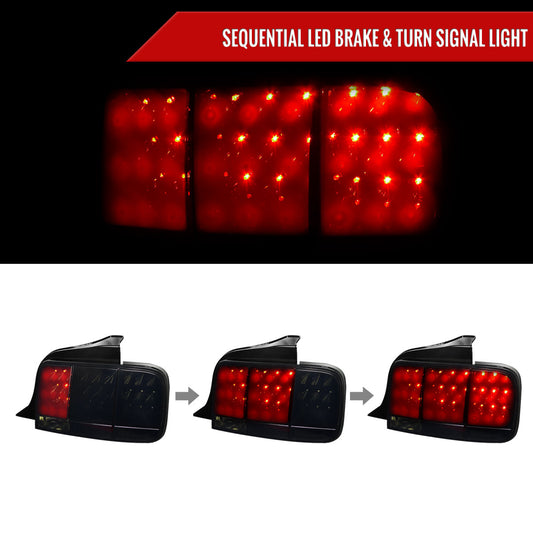 2005-2009 Ford Mustang Sequential LED Tail Lights (Glossy Black Housing/Smoked Lens)