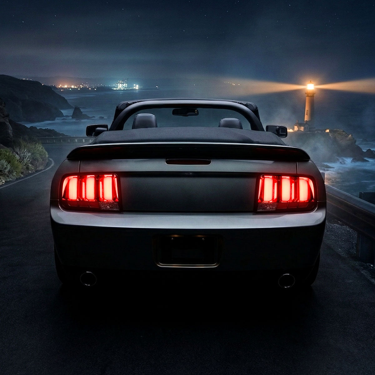 2005-2009 Ford Mustang LED Tail Brake Signal Lights (Black Housing / Clear Lens / White Bars)
