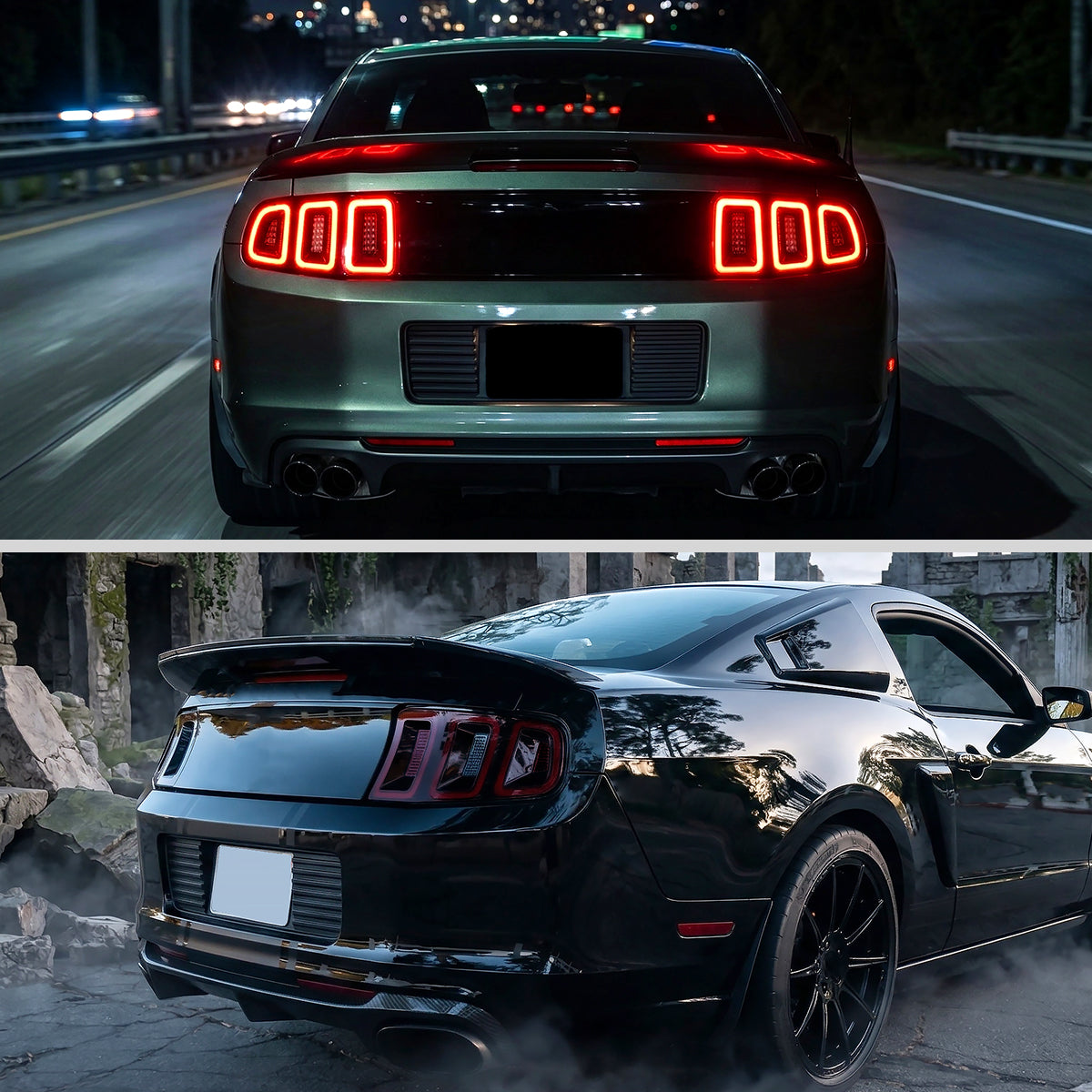 2010-2012 Ford Mustang Base GT Red Tail Lights w/ Sequential LED Turn Signal (Black Hoursing / Red Lens)