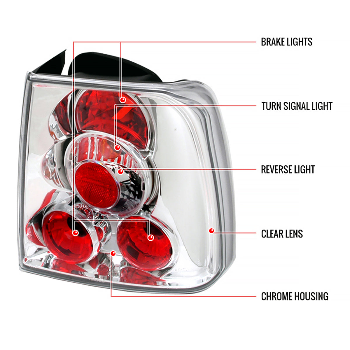 1998-2001 Volkswagen Passat Sedan Tail Lights (Chrome Housing/Clear Lens)