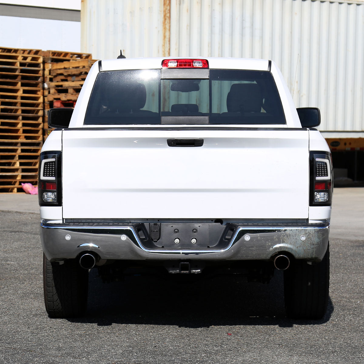 2009-2018 Dodge RAM 1500 / 2019-2021 RAM Classic / 2010-2018 RAM 2500 3500 White Bar LED Tail Lights (Matte Black Housing/Clear Lens)