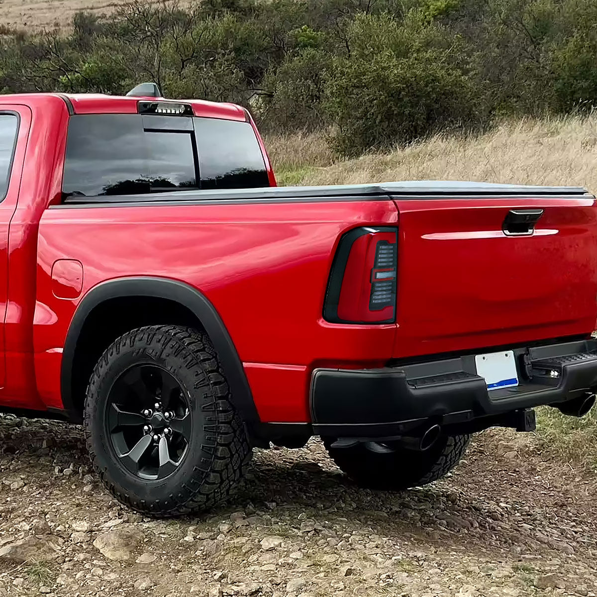 2019-2024 Dodge RAM 1500 Tail Light w/ Sequential Turn Signal Red LED Strip and LED Side Marker Brake Reverse (Black Housing / Clear Lens)