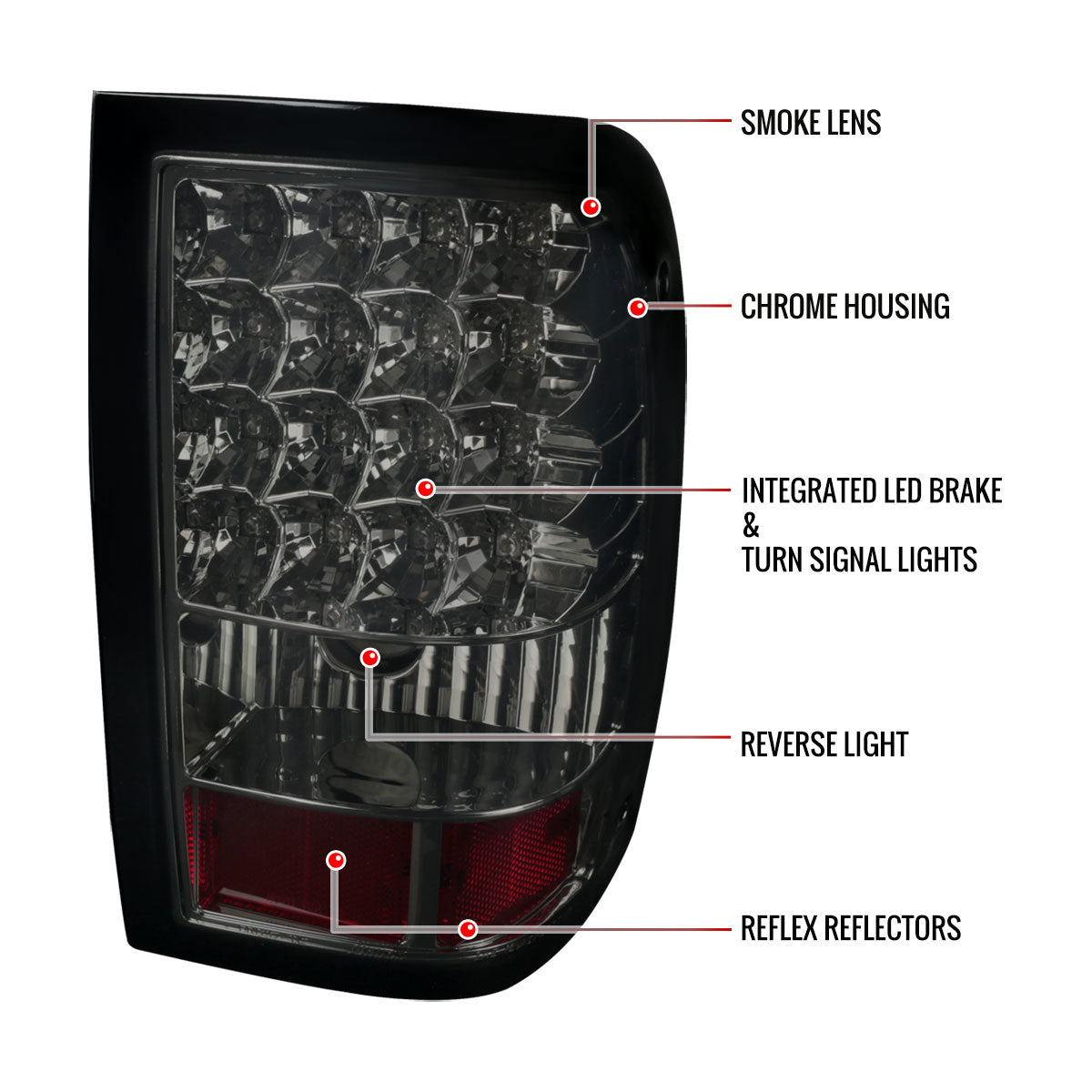 2006-2011 Ford Ranger LED Tail Lights (Chrome Housing/Smoked Lens)