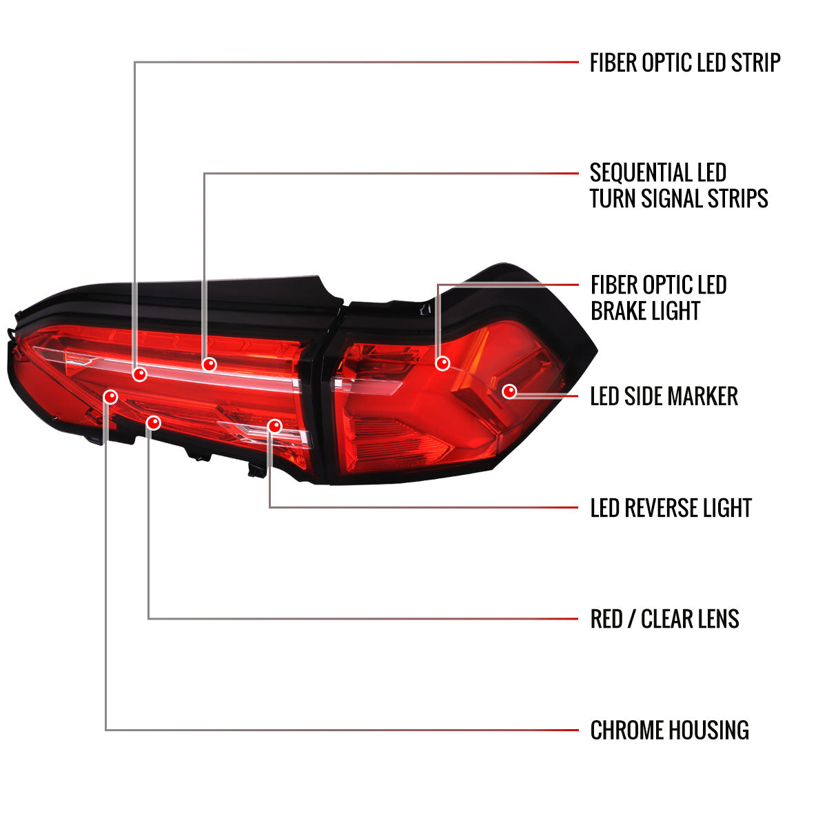 2019-2024 Toyota RAV4 Red LED Bar Sequential Signal Tail Lights (Chrome Housing/Red Lens)