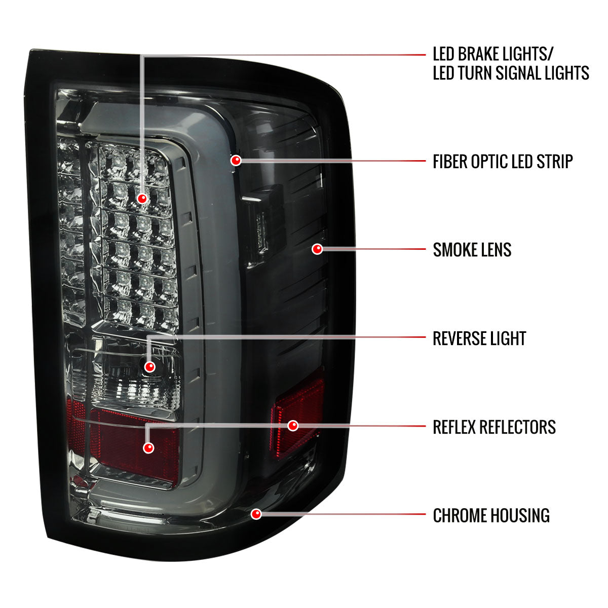 2014-2018 GMC Sierra 1500/2500HD/3500HD LED Tail Lights (Chrome Housing/Smoked Lens)