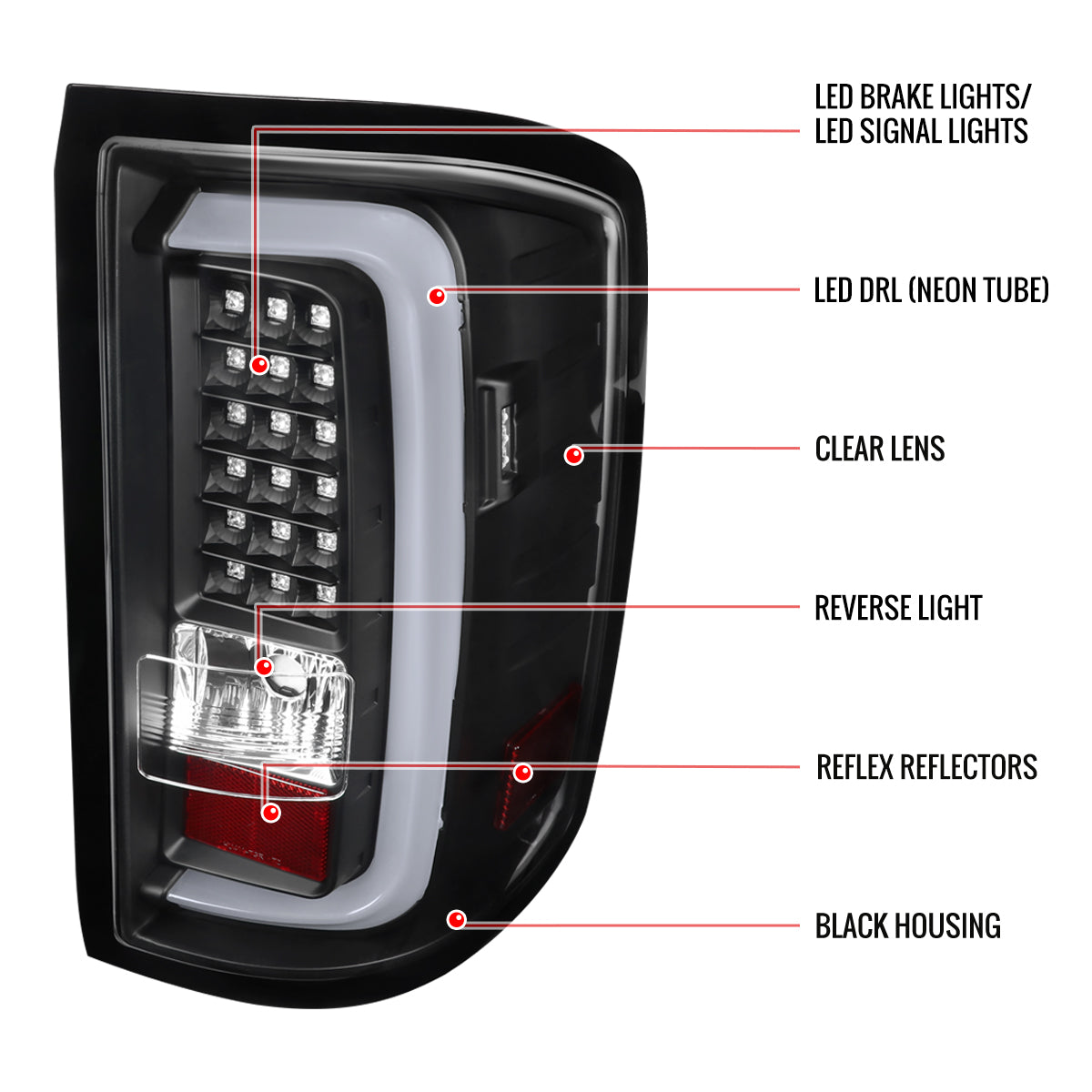 2014-2018 GMC Sierra 1500/2500HD/3500HD V2 LED Tail Lights (Matte Black Housing/Clear Lens)